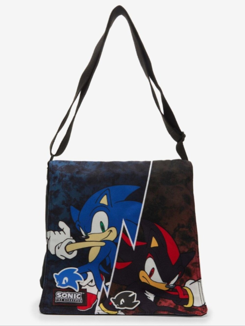Sonic The Hedgehog & Shadow Split Blue & Black Messenger Bag New!